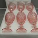 Pink Glass Goblets Wine Glassware, 10 oz Vintage Wine Glasses Set of 12, Romantic Wedding Glass Set, Embossed Drinking Stemware Beverage Cups for Wedding Engagement Christmas Party Bar, standard