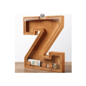 Wooden Letter Piggy Bank for Kids Boys Girls Large 26 Alphabet Money Bank Personalized Custom Name Transparent Saving Coin Bank, Perfect Christmas,Birthday Gift for kids Adults and Home Decoration (Z)