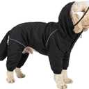 Dog Raincoat for Medium Large Dogs,rain Jacket Coat, Full Leg Coverage Waterproof Rain Suit with Detachable Hood & Tail, Reflective Strips, Snag-Free Top Zipper (Black for Boy, XX-Small)