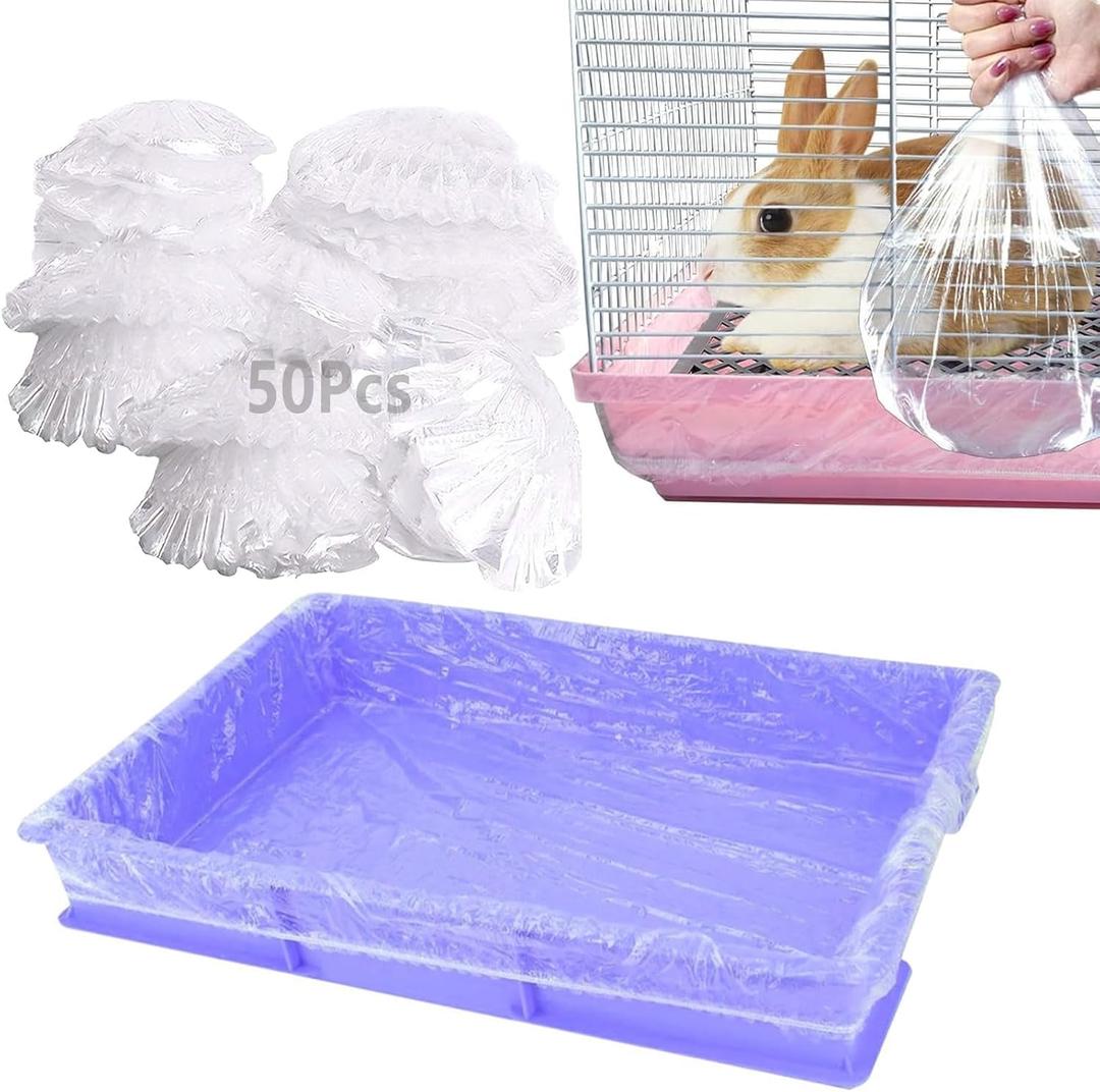 Tfwadmx 50 Pcs Disposable Rabbit Cage Liner, 35"x23" Large Clear Plastic Bunny Cage Tray Liners, Guinea Pig Toilet Film Liner Bag for Ferret, Hamster, Hedgehog, Birds and Small Animals (1 Count (Pack of 50))