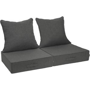 Outdoor Olefin Water-Resistant Deep Seat Cushion Set, 2PCS Weather and Fade Resistant 23''x 26''x 6'' Patio Furniture Seat Cushion, Thickened Sofa Chair Pad for Lawn, Garden, Dark Gray