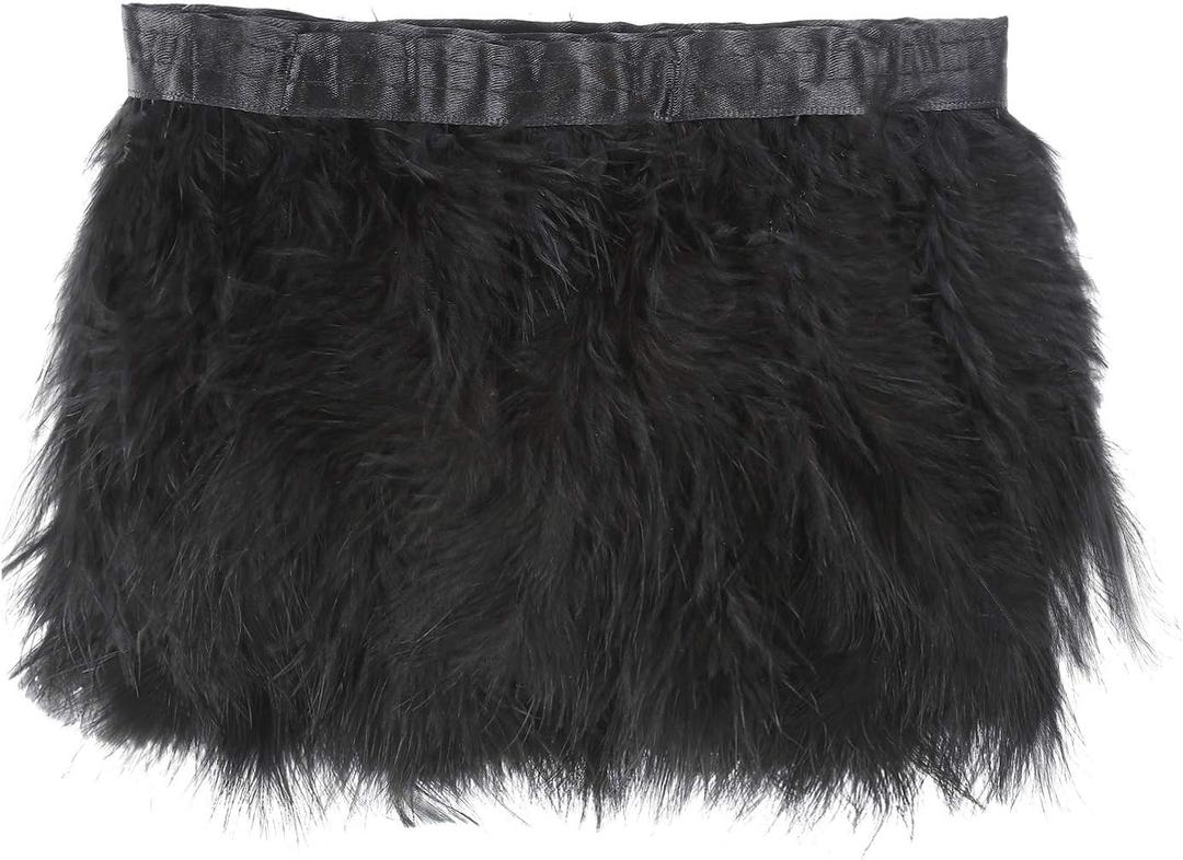 Turkey Marabou Feather Fringe Trim - 2 Yards Natural Fluffy Feathers Trim 6-8 inch in Width for Sewing Crafts Costume Decoration(Black)