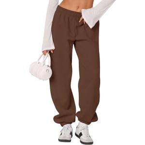 LOMON Sweatpants Women Fleece Joggers Wide Leg Sweat Pants Baggy Gym Sweatpant Winter Spring Drawstring Clothes with Pockets (Brown, S)