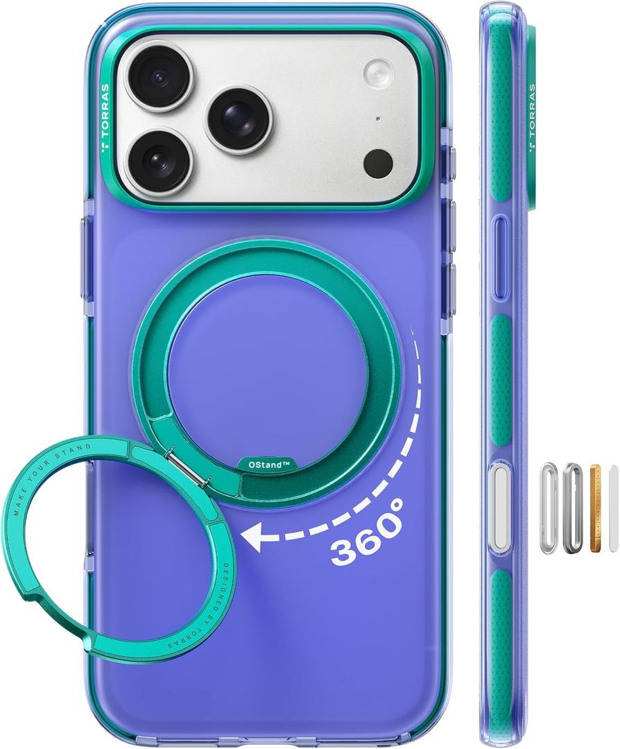 TORRAS OStand Air Cushion Case for iPhone 17 Pro Max (6.9), 360 Magnetic Stand, Compatible with MagSafe, Shockproof Airbag Protection, O3 Hue Series  Indigo Blue