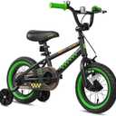NuNu 12" 14" 16" Kids Bike BMX Style for 2-7 Years Old Boys Girls, Toddler Bicycles with Training Wheels & Coaster Brake, Multiple Colors (black & green)
