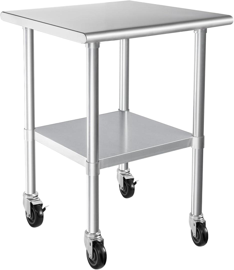 HARDURA Stainless Steel Table 24X30 Inches with Undershelf and Galvanized Legs NSF Heavy Duty Commercial Prep Work Table for Restaurant Kitchen Home and Hotel