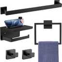 5-Pieces Matte Black Bathroom Accessories Set, SUS 304 Stainless Steel Bathroom Hardware Set, 16 Inch Towel Bar Set, Towel Holder Towel Racks for Bathroom Wall Mounted