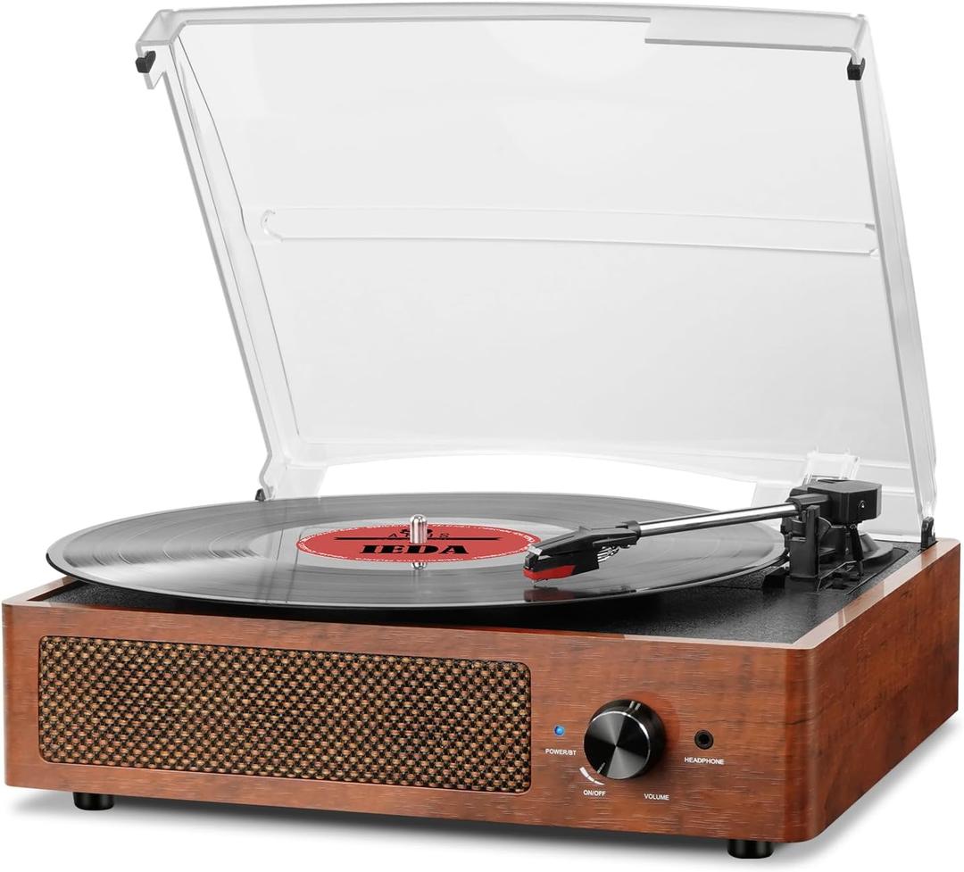 Vinyl Record Player Turntable with Built-in Bluetooth Receiver & 2 Stereo Speakers, 3 Speed 3 Size Portable Retro Record Player for Entertainment and Home Decoration (Orange)