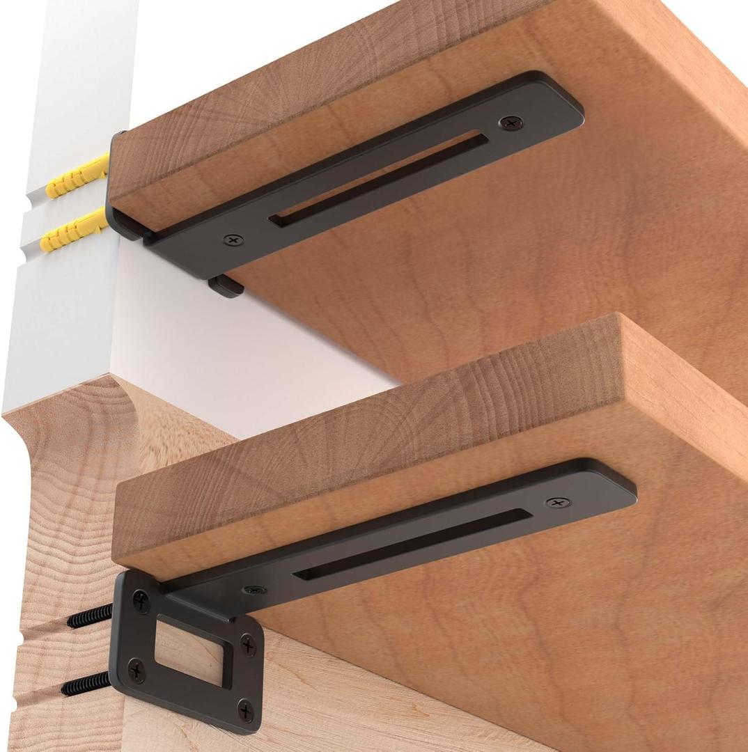 LEOPO 8 Inch 4 Pack Openwork T Shelf Brackets for DIY Floating Shelf,1/5 Inch Thick Heavy Duty Metal Shelf Bracket,L Brackets for Shelves Support