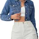 Cropped Jean Jacket for Women Long Sleeve Classic Casual Crop Top Denim Jackets Coat (Medium, Blue)