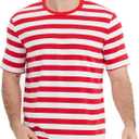 LEDING Casual Shirts Mens Short Sleeve Striped Black White Cotton Spandex Summer Holiday Travel Basic Pullover Crew Shirt (XXL)