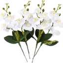 HUIANER Artificial Phalaenopsis Flowers 8 Pcs, 15 Fake Silk Orchids with Stem Leaves for Valentine's Day Home Office Wedding Party Dcor (White)