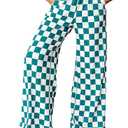 Acelitt Women's Casual Checkered Pants 2026 Spring Summer Lightweight Elastic Waist Comfy Loose Wide Leg Plaid Beach Pants Trousers Vacation Outfits XX-Large
