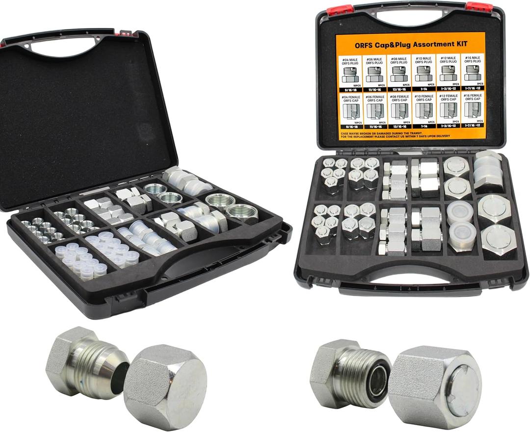 128 PC JIC and ORFS Master Industrial Hydraulic Cap and Plug Hose Tube and Pipe Fitting Kit Cap and Plug Kit Precision Threading in ORFS and JIC 37 Dash Sizes 4 6 8 10 12 16