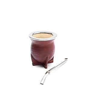 Balibetov [New] Yerba Mate Gourd (Mate Cup) - Uruguayan Mate - Leather Wrapped - with Alpaca (German Silver) Bombilla (Torpedo)