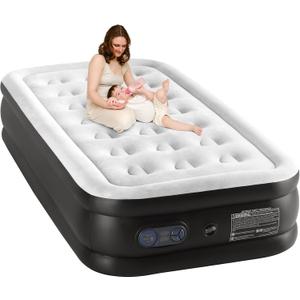 Sweetcrispy Twin Air Mattress - 18" Inflatable Blow Up Airbed with Built-in High Capacity Pump, Double Height, Non-Slip Bottom Design, Weight Capacity 660 lbs Air Bed for Home or Camping