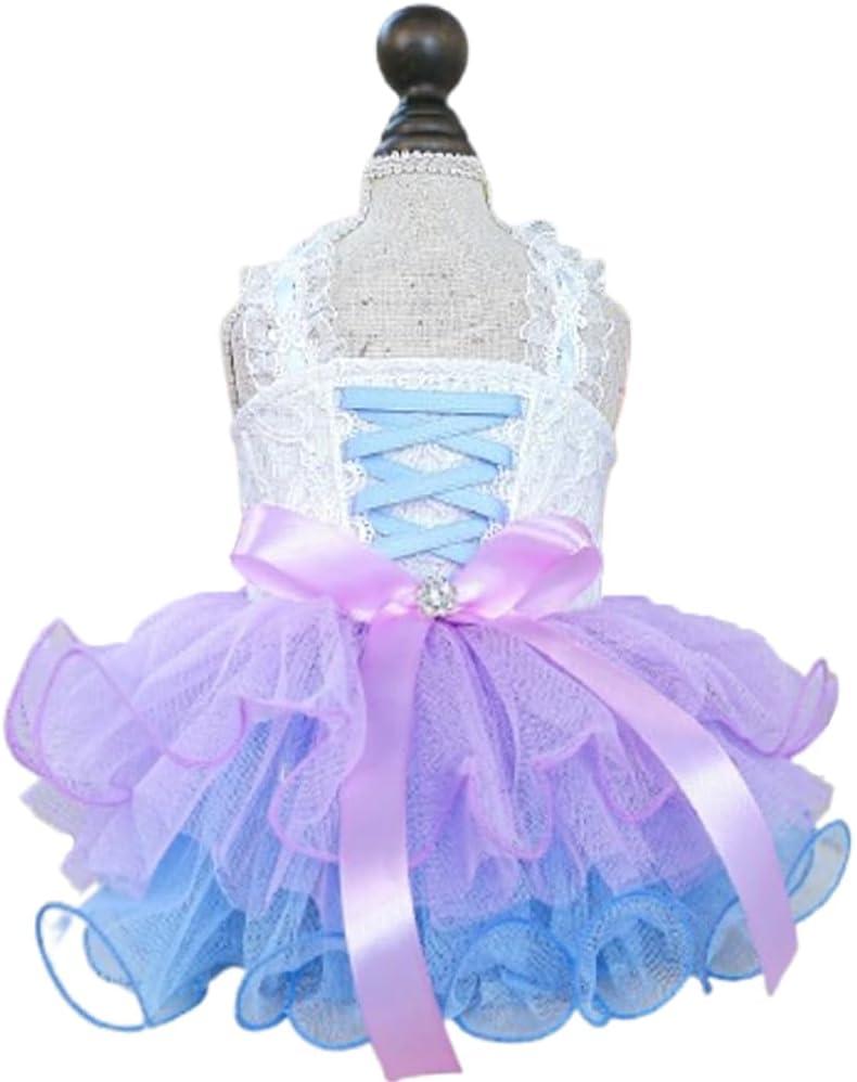 Fancy Small Dog Dress with Bow Knot Sleeveless Girl Puppy Princess Tutu Skirt Holiday Cat Outfit Doggy Apparel Summer Pet Clothes for Chihuahua Yorkie Pomeranian Poodle (Purple, X-Large)