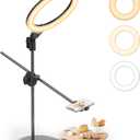 [Upgraded Base] ULANZI Overhead Phone Mount with 10" Selfie Ring Light, Tabletop Light Stand with 360 Shooting Arm, 3500k-6500K Dimmable Ring Light for Video Recording, Live Stream, Portrait & Makeup