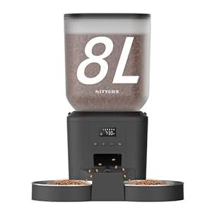 NItyers Automatic Cat Feeder for 2 Cats - 8L/34 Cups Large Capacity Auto Cat Food Dispenser with LCD Screen, 2 Food Trays, Timed Feeder, Up to 50 Portions 6 Meals Per Day, Keep Fresh 