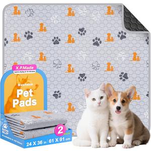 Washable Pee Pads for Dogs, 2 Pack Reusable Puppy Pads, Waterproof Pet Pee Pads for Dog Potty Training, Extra Large Dog Pee Pads for Crate, Playpen, and Whelping, Orange 24"x36"