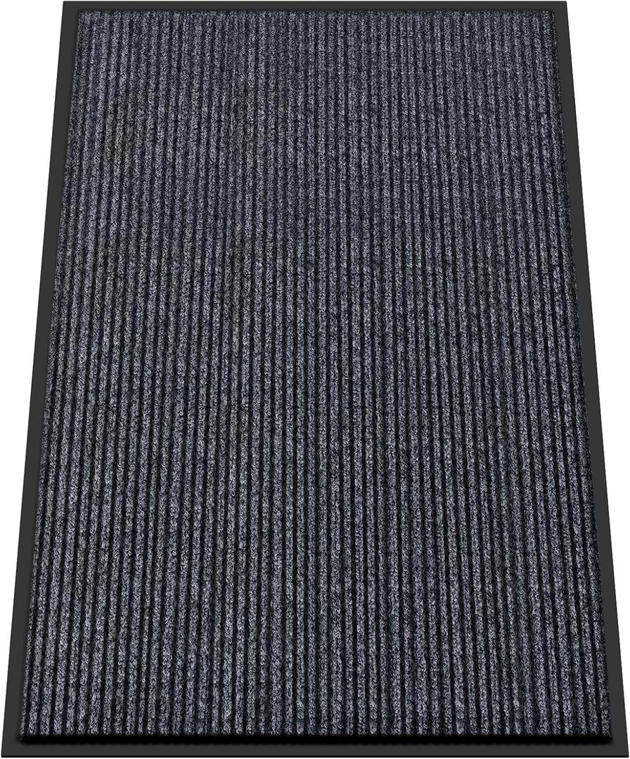 Kuyal Front Door Mat, 4'x6' Indoor Outdoor Entrance Mat, Commercial Floor Mats Inside Outside Entrance, Heavy Duty Durable Welcome Mats, Rubber Backing Non Slip Outdoor Mats for Entryway,Dark Gray