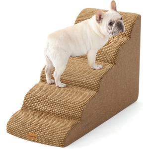 Gardner Pet Dog Stairs for Small Dogs 22.8" H, 5-Step Brown Curved Pet Stairs, Dog Steps for High Bed, Couch (24-30 in) with Durable Non-Slip Waterproof Fabric Cover and CertiPUR-US Certified Foam