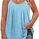Womens Plus Size T Shirts Summer Spaghetti Strap Tank Tops Flowy Pleated Tunics 4X Going Out Sleeveless Blouses Light Blue