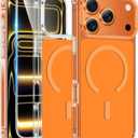 FNTCASE for iPhone 17 Pro Case: Clear Magnetic Phone Cases with Screen Protector Compatible with Magsafe Slim Anti Yellowing Rugged Shockproof Protective Transparent Cell Phone Cover (Orange)