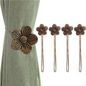 Curtain tie Magnetic, 4 Pieces Vintage Resin Flower Curtain Drapery Holdback Window Curtain Decorative Buckle Holder for Home Cafe Balcony - Coffee