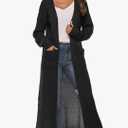 Womens Casual Long Sleeve Split Open Cardigan Knit Long Cardigan Sweaters with Pockets Fall Fashion 2024 Black Medium, Black 