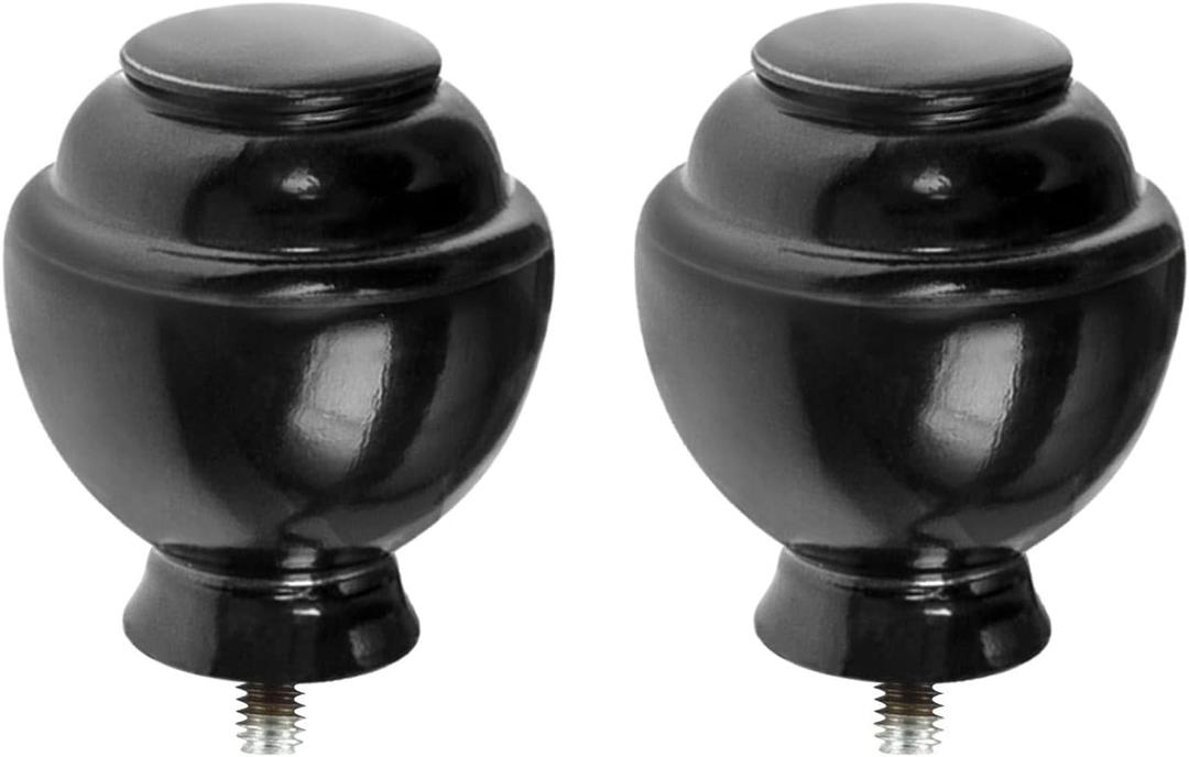 KAMANINA Round Replacement Finials for 3/4 or 5/8 Inch Curtain Rods, Black Drapery Rod Finials with M6 Standard Screws, Set of 2