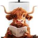 Highland Cow Paper Towel Holder Countertop Kitchen Decor and Accessories Black Metal Farmhouse Large Tissue Stand for Home Bathroom 3D Cow Hand Painting Pattern Farm Table Decor Gifts