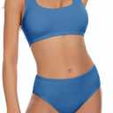 Beautikini Period Swimwear Two Piece Menstrual Leakproof Sporty Bikini Sets Bathing Suit Period Swimsuit for Teen Girls (Medium, Grey Blue)