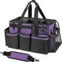 Wearable Cleaning Caddy, Cleaning Caddy Supplies Organizer with Handle & Shoulder Straps for Housekeepers, Under Sink & Car Cleaning Tool Organizers Bag with 4 Foldable Divider (Purple)
