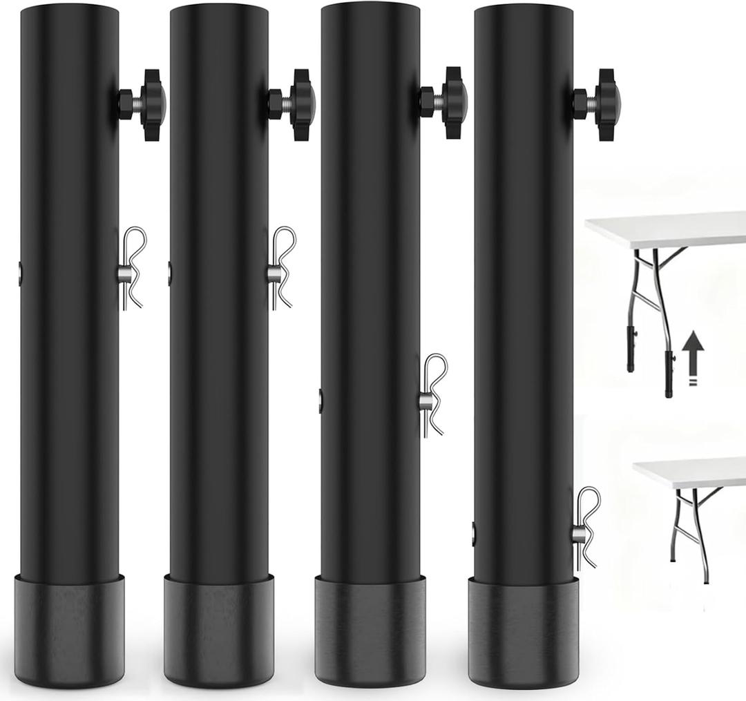Table Leg Extenders for Folding Tables, 3-Level Height Adjustable Metal Table Risers (2in / 4in / 6in) for Straight/Bent Legs, Back Pain Relief & Posture Improvement, Black, 4-Pack