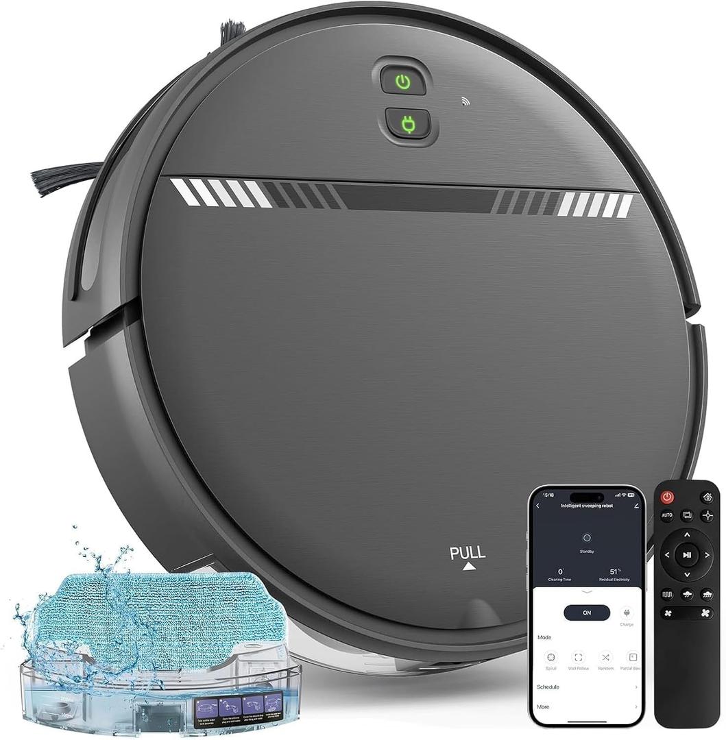 Robot Vacuum and Mop Combo, Vaccum Robot 2 in 1 with WiFi/App/Voice, Schedule, Water Tank and Dustbin, Self-Charging, Slim, Ideal for Hard Floor, Pet Hair, Carpet