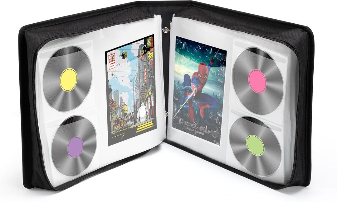 DVD Case 200 DVDs and 100 Booklets Capacity, CD/Blu-ray Storage Binder Case with Booklet Inserts Media Organizer Holder Black Blu ray Wallet for Car (200 Capacity)
