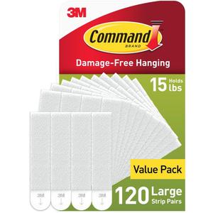 Command 15 lb Large 120 Pairs Picture Hanging Strips (240 Strips), Damage-Free Hangers for Picture Frames, No Tools Required, Great for Home Room Wall Decor, White Adhesive