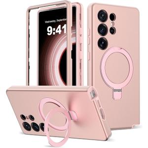 Designed for Samsung Galaxy S25 Ultra Case with Magnetic Ring Stand [Compatible with Mag-Safe][Military Grade Drop Protection][Build in Kickstand] S25 Ultra Phone Case 6.9",Rose Gold