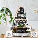 Tatuo 13 Pcs Easter Tiered Tray Decor Set Religious Wooden Table Decor Faith Christian Easter Centerpieces Decorations Rustic Farmhouse Pray Cross Wood Block Signs for Home Church Tabletop
