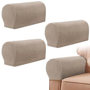 Sofa Arm Covers, 4PCS Couch Arm Covers for Sofa, Chair Armrest Cover with Twist Pins, Anti-Slip Scratch Stretch Couch for Reclining Square Curved Sloping Armrest Cover, Protective Cloth, Light Sand
