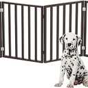 Pet Gate - 4-Panel Indoor Foldable Dog Fence for Stairs, Hallways or Doorways - 72x24-Inch Retractable Wood Freestanding Dog Gates by PETMAKER (Brown)