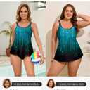 Plus Size Swim Top for Curvy Women Double Strap Flowy Cute Tankini Swimsuit Tops Hides Tummy Blue Green Rays 22W