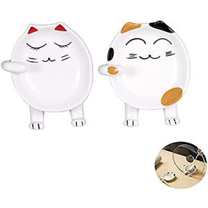 UgyDuky 2 PCS Cute Cat Multifunction Ceramic Spoon Rest,Modern Spoon Rest Holder for Stove Top Kitchen Counter Modern Spatula Utensil Rest