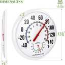 Circrane 13.25 Inch Round Thermometer with Hygrometer, Large Indoor Wall Patio Bimetal Weather Thermometer, No Battery Required, White
