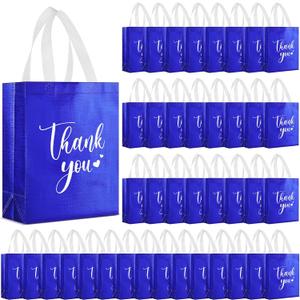 50 Pcs Thank You Gift Bags with Handles Bulk Reusable Non Woven Bags Bridesmaid Souvenir Handbags for Wedding Easter Graduation Sorority Birthday(10 x 8 x 4 Inch,Royal Blue)