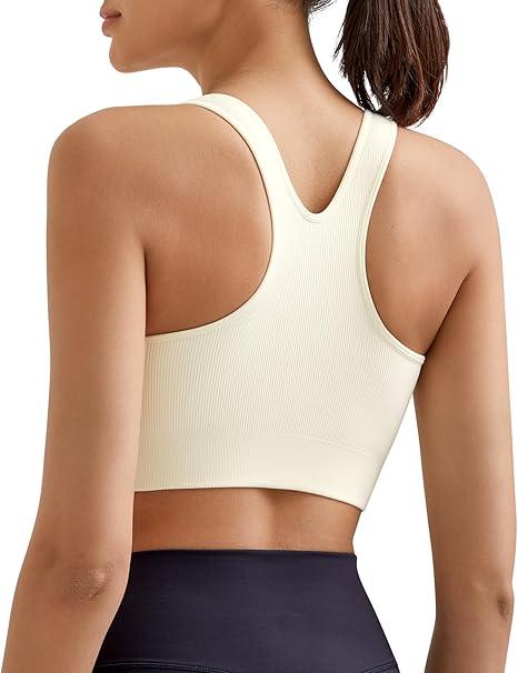 Promover Padded Sports Bras for Women Y-Back Racerback Seamless Medium Supportive Ribbed Yoga Cami Bra, S