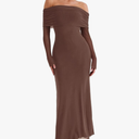 REORIA Women Off Shoulder Long Sleeve Dress Elegant Sexy Stretch Mesh Double Lined Slim Trendy Long Dresses XL