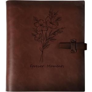 Photo Album 4x6 200 Photos, Genuine Leather Photo Albums with Writing Space with 30 Writing Paper, Travel Family Wedding Kids Graduation Ultrasound Baby Picture Album Scrapbook Photo AlbumFlower