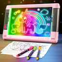 Rechargeable LED Drawing Board, 15 Inch 9-Color Light Modes Neon Art Light Up Writing Tablet Tracing Pad for Kids, Sketching Gift Toy for Teens, 5 Markers, 10 Tracing Sheets (Pink)